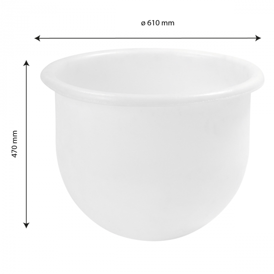 Large volume hemispheric container