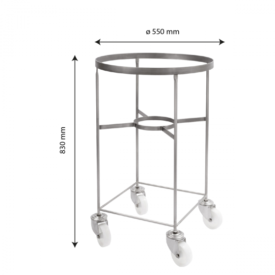 Stainless steel trolley for large volume semicircular container