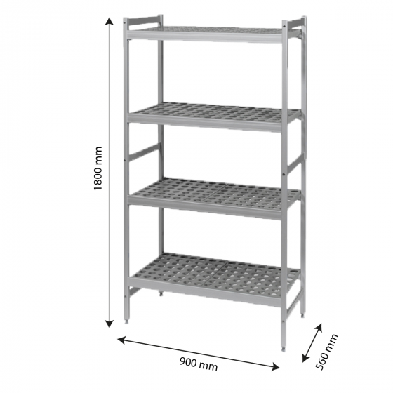 4-level modular shelving system with shelf inserts - small model