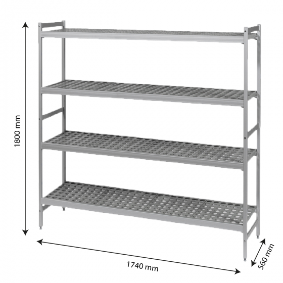 4-level modular shelving system with shelf inserts - large model