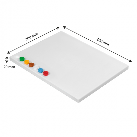 Planche à découper 400 x 300 avec 6 pastilles de couleurs HACCP - blanche