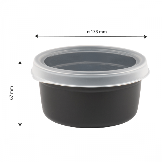 Round black airtight box + clear lid - pack of 10