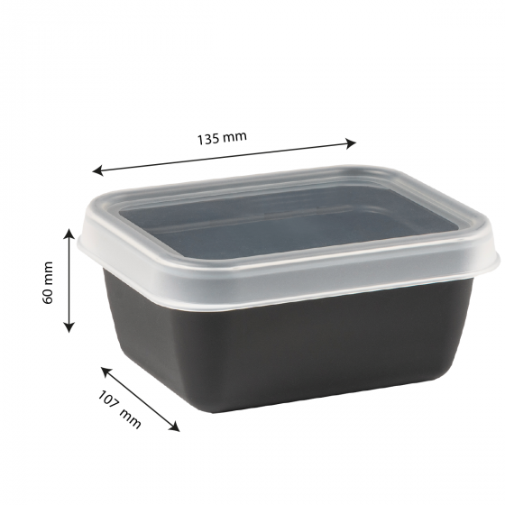 Rectangular black airtight box + clear lid - pack of 10