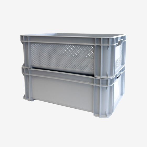 Caisse renforcée finement ajourée avec poignées 545 x 390 mm - 30 L et 45 L - 2 couleurs