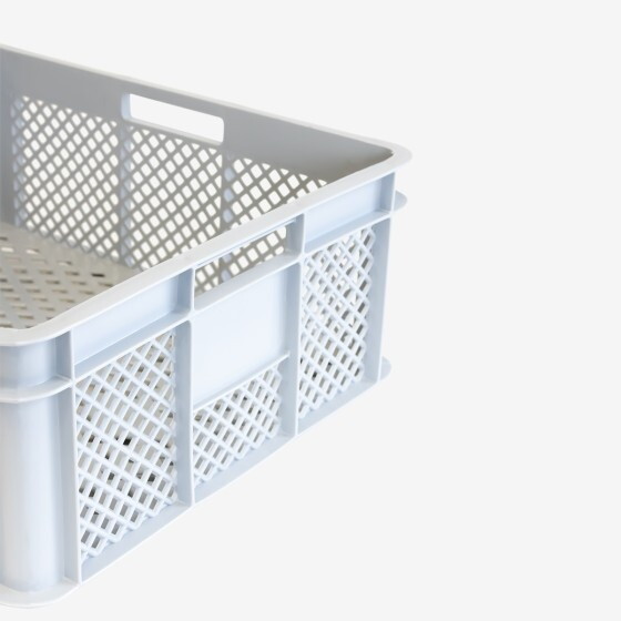 Perforated reinforced crate with stackable handles 400 x 350 mm - 11 L and 18 L - grey