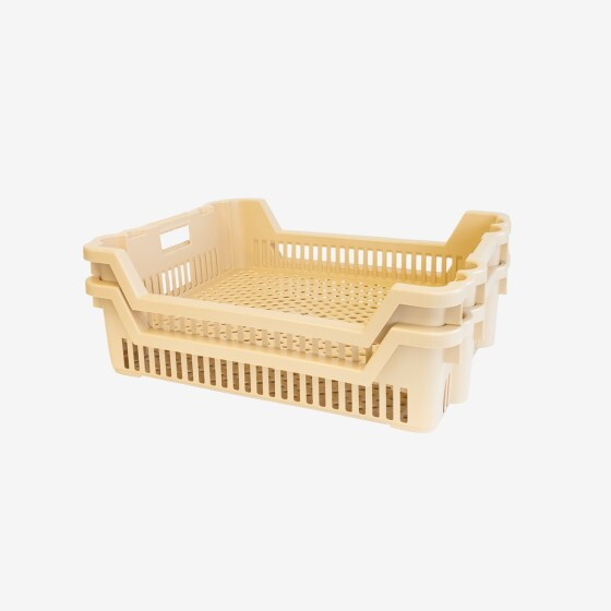 Caisse à viennoiseries ajourée empilable emboîtable 620 x 500 x 155 mm - 33 L - beige