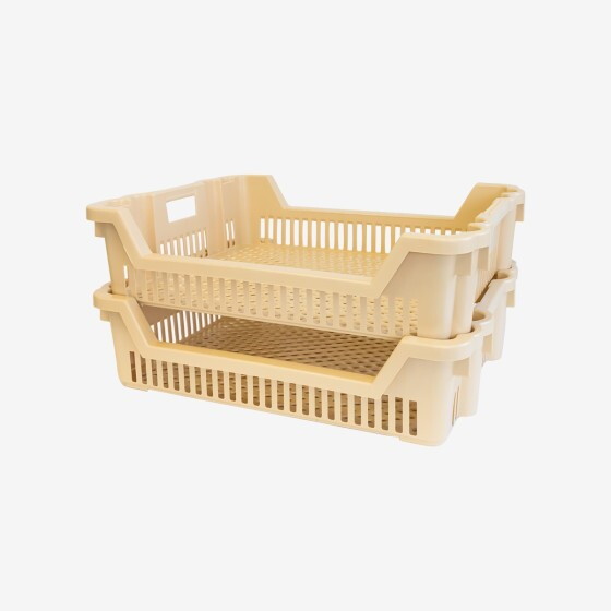 Caisse à viennoiseries ajourée empilable emboîtable 620 x 500 x 155 mm - 33 L - beige