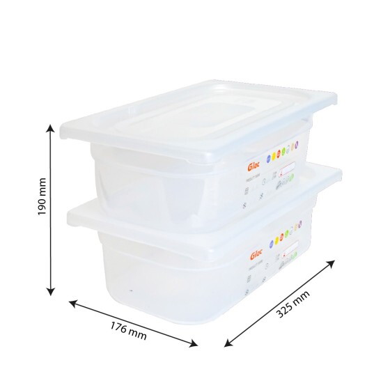 Bac gastronorme GN1/3 HACCP + couvercle - 100 mm - 3,8 L - Lot de 2