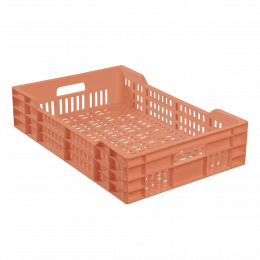 Caisse ajourée avec poignées empilable 600 X 400 25 L - terracotta