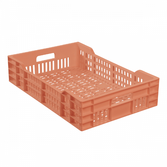 Caisse ajourée avec poignées empilable 600 X 400 25 L - terracotta