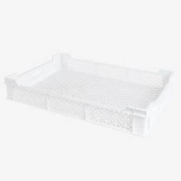 Caisse finement ajourée échancrée avec poignées 600 x 400 mm - 18 L et 45 L - blanc
