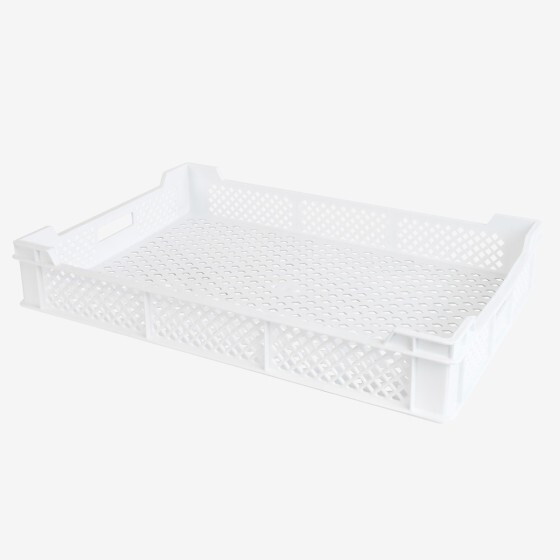 Finely perforated, indented crate with handles 600 x 400 mm - 18 L and 45 L - white