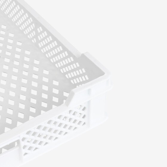 Finely perforated, indented crate with handles 600 x 400 mm - 18 L and 45 L - white