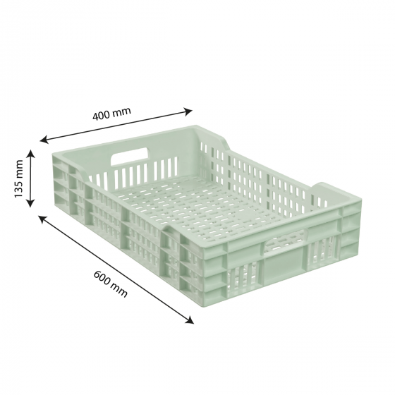 Caisse ajourée avec poignées empilable 600 X 400 25 L - vert amande
