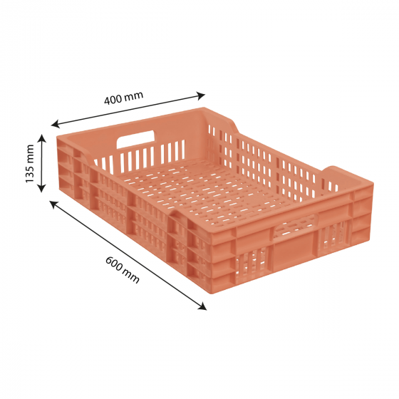 Caisse ajourée avec poignées empilable 600 X 400 25 L - terracotta