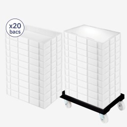 Lot socle rouleur + 20 bacs à pâtons 15 L + couvercle