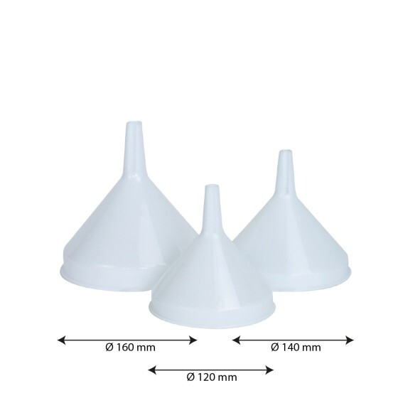 Set of 3 traditional funnels  12 cm, 14 cm and 16 cm  white