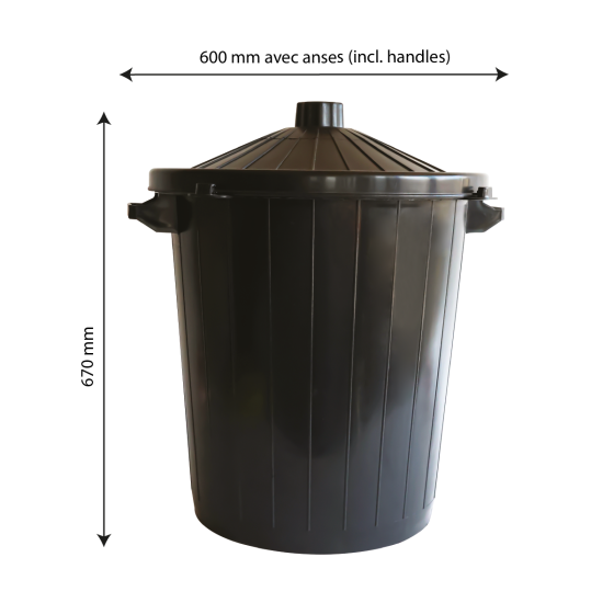 Poubelle éco-durable ronde avec couvercle verrouillable - 50 L et 80 L - noir