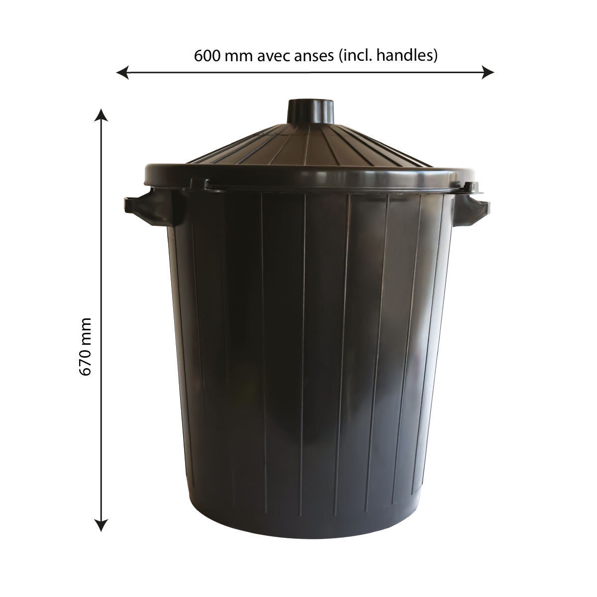 Poubelle éco-durable ronde avec couvercle verrouillable - 50 L et 80 L -  noir