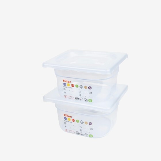 Bac gastronorme GN1/6 HACCP + couvercle - 100 mm - 1,6 L - Lot de 2