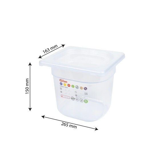 Bac gastronorme GN1/6 HACCP + couvercle - 150 mm - 2,3 L - Lot de 2