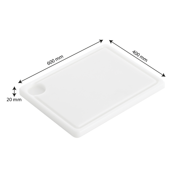 Smooth chopping board with juice channel 600 x 400 x 20 in HACCP color - White