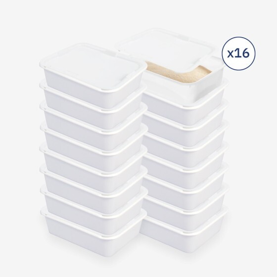 Set of 16 divider dough bins 20 L + 16 lids  white