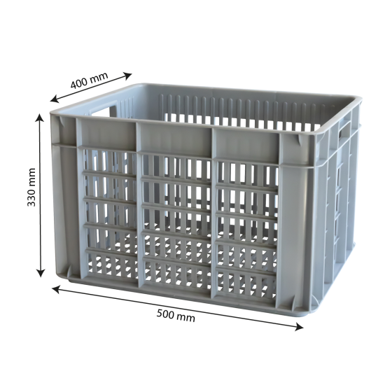 Caisse ajourée avec poignées GILAC empilable 500 x 400 x 330 mm - 48 L - gris