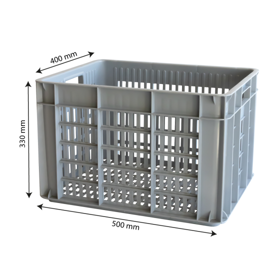 Stackable perforated crate with handles 500 x 400 x 330 mm - 48 L - grey