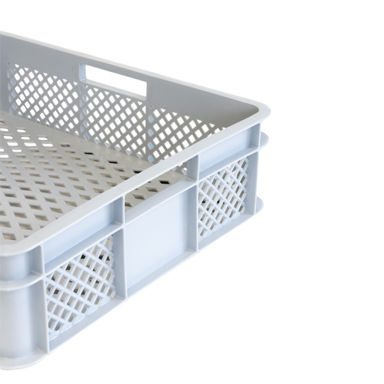Perforated reinforced crate with stackable handles 400 x 350 mm - 11 L and 18 L - grey