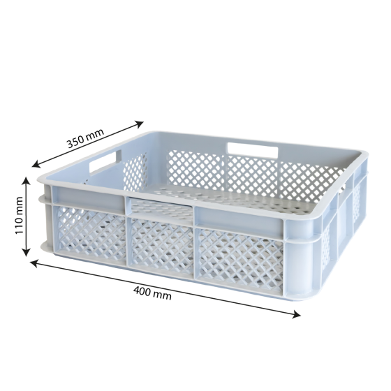 Perforated reinforced crate with stackable handles 400 x 350 mm - 11 L and 18 L - grey