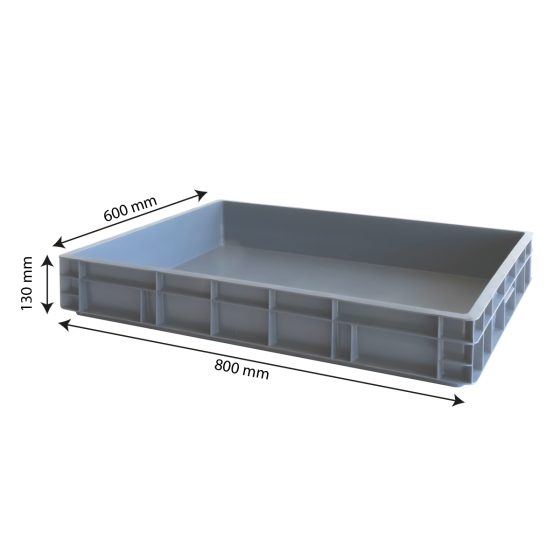 Stackable reinforced container 800 x 600 x 130 mm - 45 L - grey