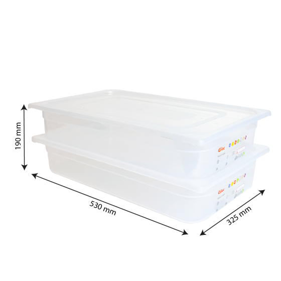 Gastronorm container + lid - GN1/1 HACCP - 100 mm - 13 L - Set of 2