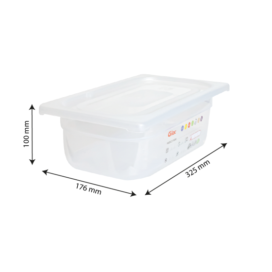 Bac gastronorme GN1/3 HACCP + couvercle - 100 mm - 3,8 L - Lot de 2