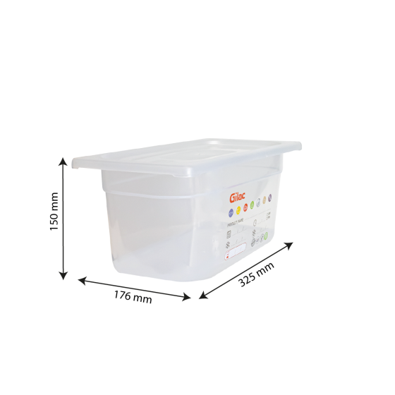 Bac gastronorme GN1/3 HACCP + couvercle - 150 mm - 5,5 L - Lot de 2