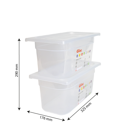 Bac gastronorme GN1/3 HACCP + couvercle - 150 mm - 5,5 L - Lot de 2