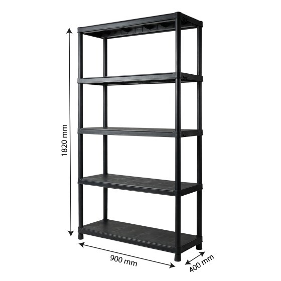 Étagère en plastique économique 90 x 40 x 182 mm - noir