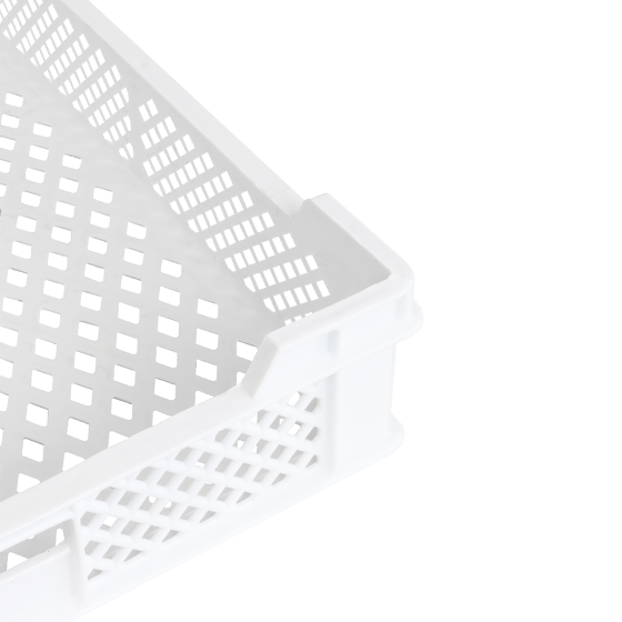 Caisse finement ajourée échancrée avec poignées 600 x 400 mm - 18 L et 45 L - blanc