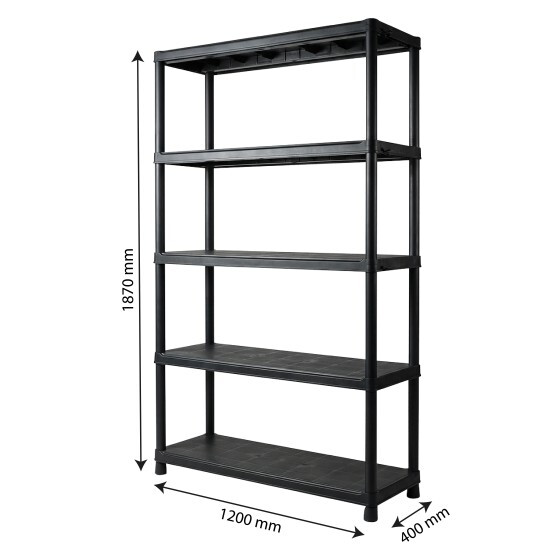 Economical plastic shelf 120 x 40 x 187 cm - black