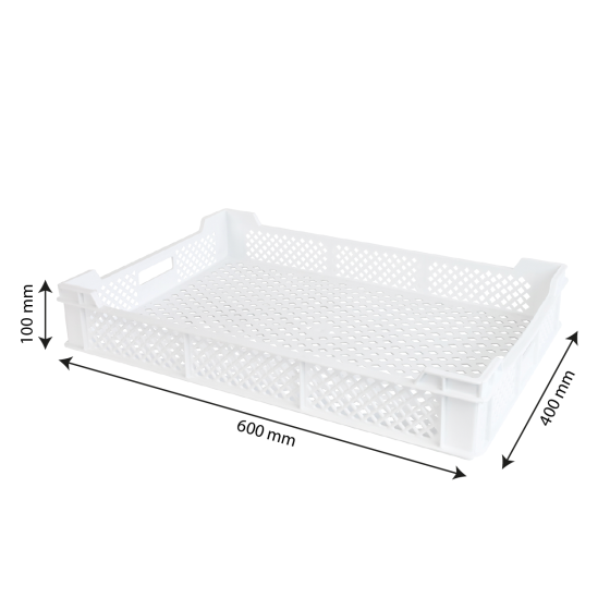 Finely perforated, indented crate with handles 600 x 400 mm - 18 L and 45 L - white