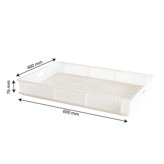 Finely perforated crate with handles 600 x 400 mm - 14 L and 22 L - white