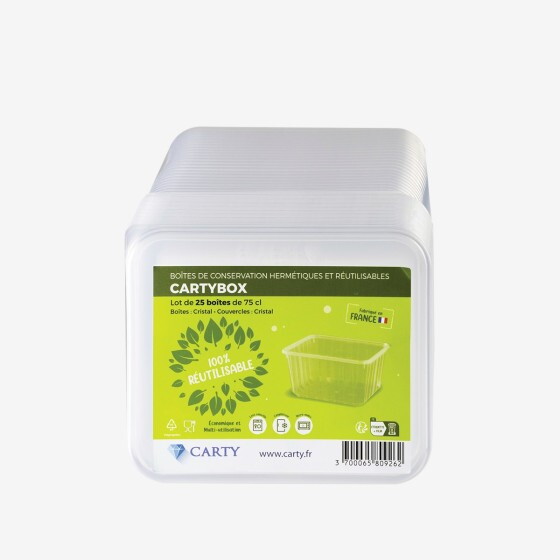 Food-grade plastic container with lid Carty - pack of 25 - 3 formats
