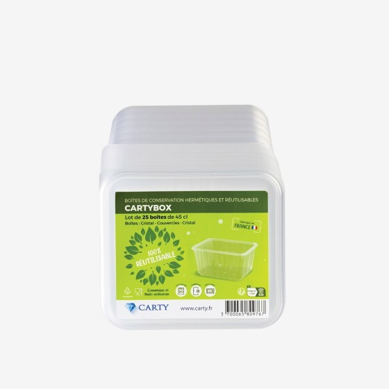 Food-grade plastic container with lid Carty - pack of 25 - 3 formats
