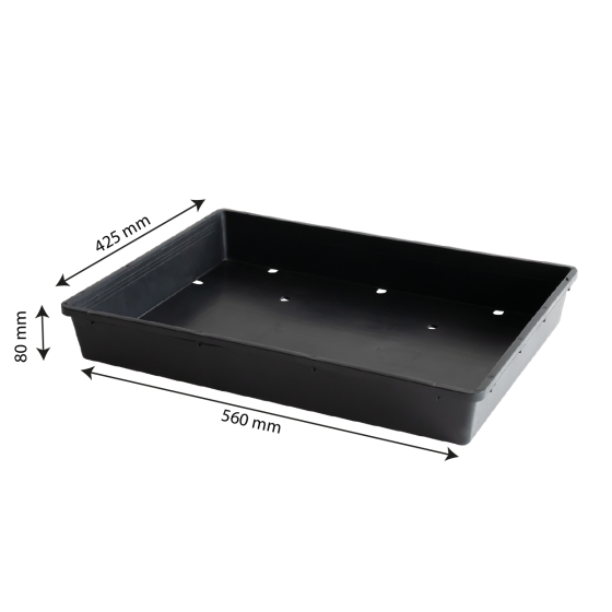 Eco-sustainable seedling tray with holes 565 x 425 x 80 mm - 15 L - black