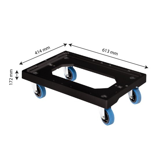 Socle rouleur 4 roues silence pivotantes - chape inox - noir