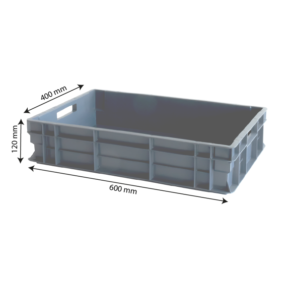 Bac renforcé avec poignées empilable 600 x 400 x 120 mm - 23 L - gris