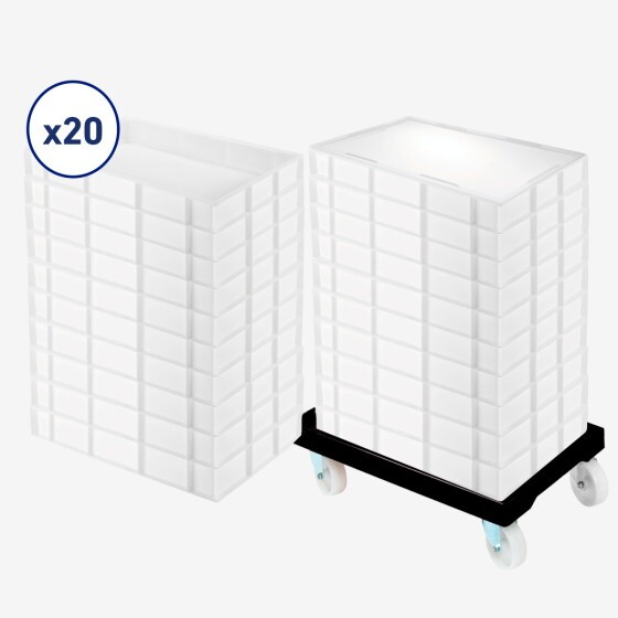 Bundle rolling dolly, dough containers 14 L x20, and lid