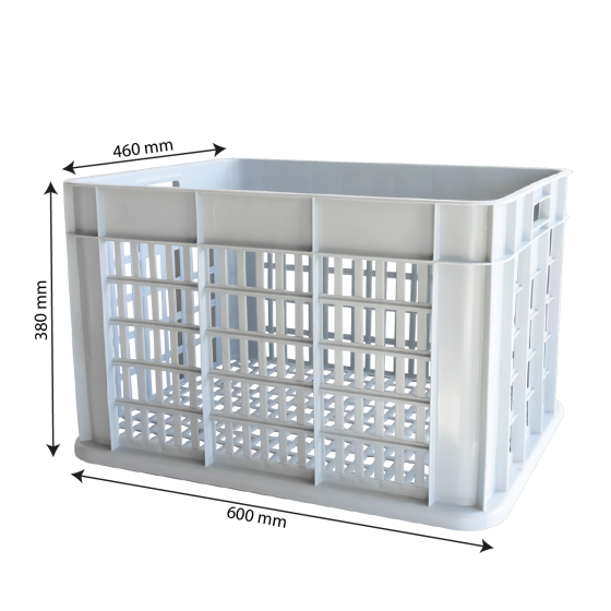 Reinforced perforated crate with 2 handles stackable 600 x 460 x 380 mm - 80 L - grey