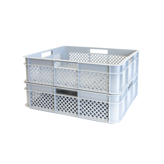 Perforated reinforced crate with stackable handles 400 x 350 mm - 11 L and 18 L - grey