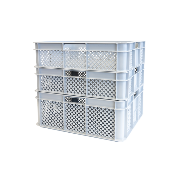 Perforated reinforced crate with stackable handles 400 x 350 mm - 11 L and 18 L - grey